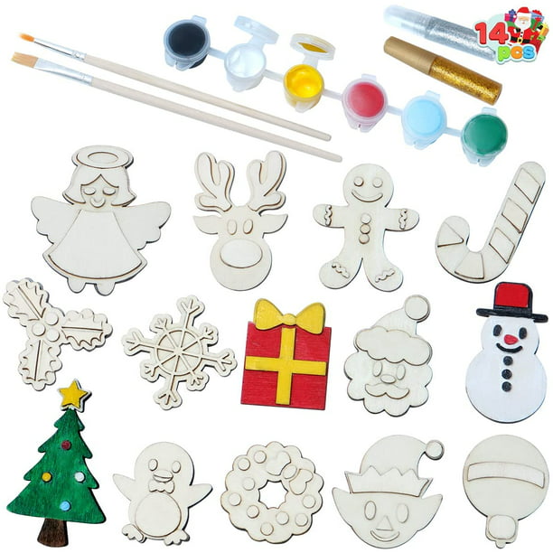 Holiday Stuffers 14 Christmas Wooden Magnet Creativity Arts & Crafts Painting Kit Decorate Your Own for Kids Paint Gift Birthday Parties and Family Crafts 